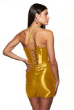 Golden Bodycon Satin Short Homecoming Dress