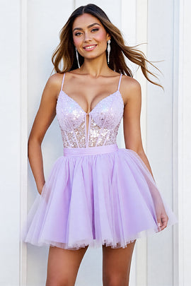 Sparkly Lilac Corset A Line Short Tulle Homecoming Dress