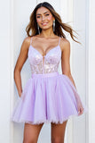 Sparkly Lilac Corset A Line Short Tulle Homecoming Dress