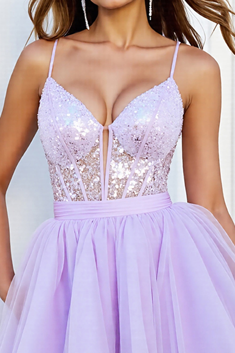 Sparkly Lilac Corset A Line Short Tulle Homecoming Dress
