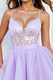 Sparkly Lilac Corset A Line Short Tulle Homecoming Dress