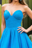 Blue A Line Sweetheart Ruched Short Homecoming Dress