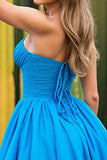 Blue A Line Sweetheart Ruched Short Homecoming Dress