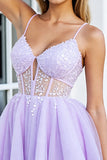 Sparkly Lilac Tulle Corset A Line Short Homecoming Dress