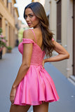 Sparkly Fuchsia Corset A Line Short Homecoming Dress