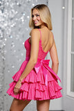 Fuchsia Corset A Line Short Tiered Homecoming Dress with Appliques