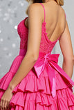 Fuchsia Corset A Line Short Tiered Homecoming Dress with Appliques
