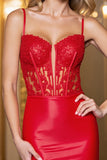 Red Bodycon Corset Satin Short Homecoming Dress with Appliques