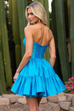 Sky Blue A Line Satin Strapless Short Homecoming Dress