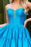 Sky Blue A Line Satin Strapless Short Homecoming Dress