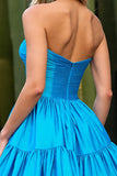 Sky Blue A Line Satin Strapless Short Homecoming Dress