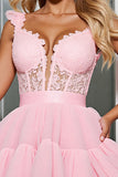 Light Pink Corset A Line Tulle Short Homecoming Dress with Appliques
