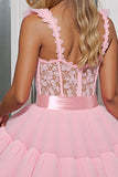 Light Pink Corset A Line Tulle Short Homecoming Dress with Appliques