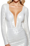 Sparkly White Bodycon Sequin Backless Short Homecoming Dress with Sleevels