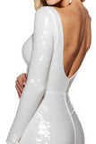 Sparkly White Bodycon Sequin Backless Short Homecoming Dress with Sleevels