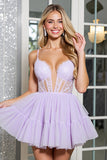 Lilac Tulle Corset Short A Line Homecoming Dress with Appliques