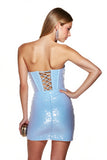 Sparkly Light Blue Sequin Bodycon Corset Short Homecoming Dress