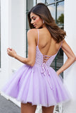 Sparkly Lilac Tulle A Line Short Corset Homecoming Dress