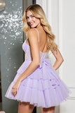 Lilac A Line Tulle Short Corset Homecoming Dress with Bow