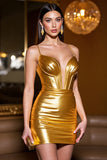 Golden Corset Satin Bodycon Short Homecoming Dress