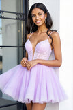 Lilac Corset A Line Tulle Short Homecoming Dress with Lace
