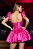Fuchsia Corset A Line Satin Short Homecoming Dress