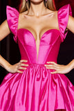 Fuchsia Corset A Line Satin Short Homecoming Dress