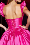 Fuchsia Corset A Line Satin Short Homecoming Dress