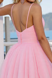Pink A Line Spaghetti Straps Short Tulle Homecoming Dress