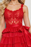 Red Corset A Line Short Homecoming Dress with Bows