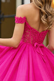 Fuchsia Corset Tulle Off the Shoulder Short A Line Homecoming Dress