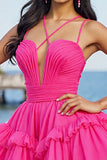Fuchsia A Line Tulle Short Homecoming Dress with Ruffles
