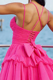 Fuchsia A Line Tulle Short Homecoming Dress with Ruffles