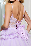 Corset Lilac Tulle Short A Line Homecoming Dress with Bows