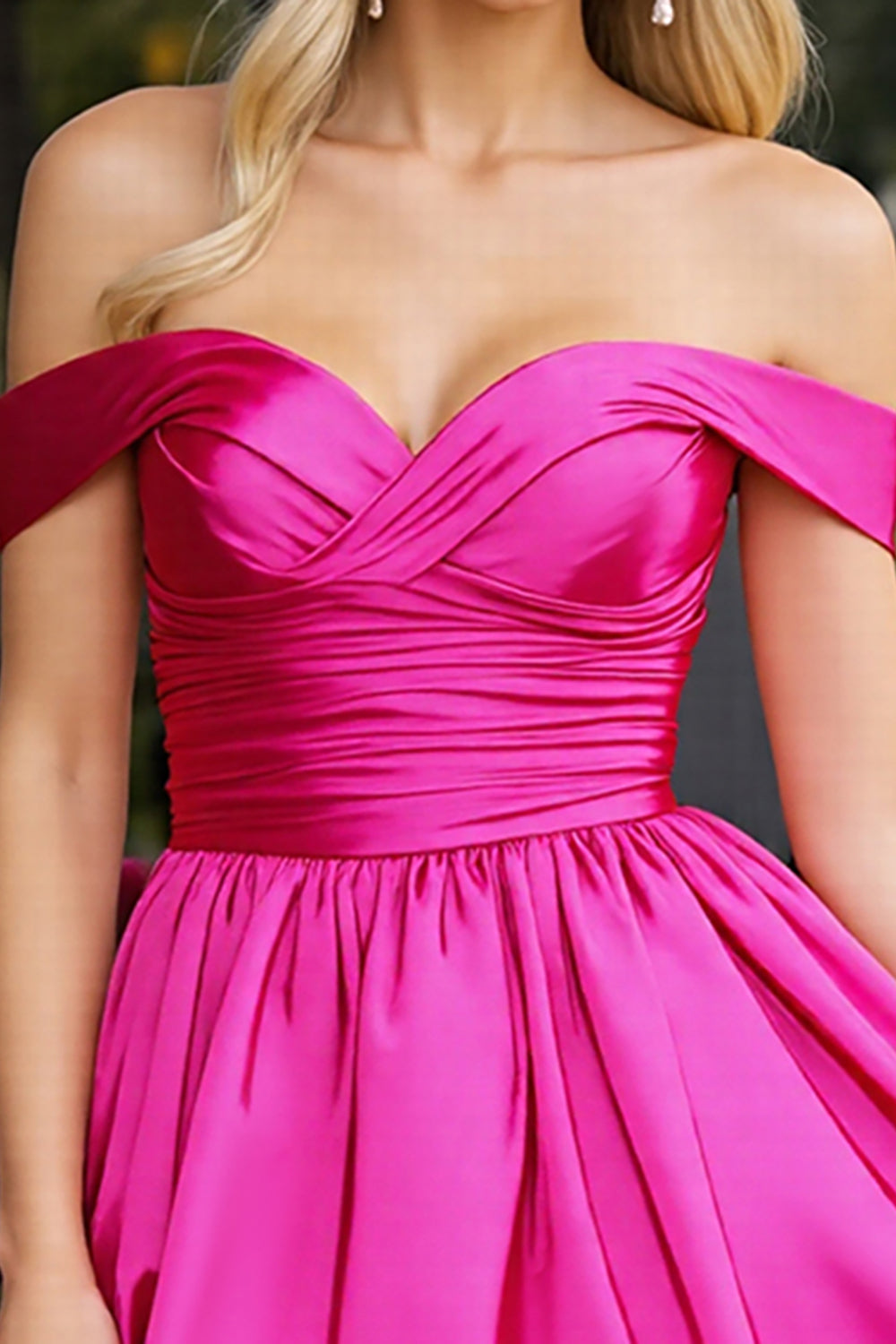 Fuchsia Satin A Line Off the Shoulder Short Homecoming Dress