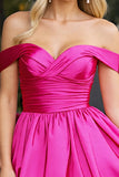 Fuchsia Satin A Line Off the Shoulder Short Homecoming Dress
