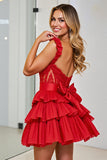 Red Corset Chiffon Short A Line Homecoming Dress with Appliques