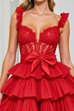 Red Corset Chiffon Short A Line Homecoming Dress with Appliques