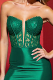 Sparkly Dark Green Corset Strapelss Short Satin Homecoming Dress