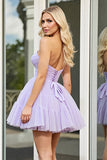 Lilac A Line Tulle Short Strapless Homecoming Dress