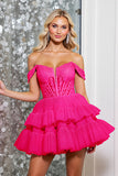 Corset Pink Tulle Short A Line Homecoming Dress with Appliques
