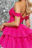 Corset Pink Tulle Short A Line Homecoming Dress with Appliques