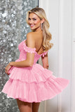 Corset Pink Tulle Short A Line Homecoming Dress with Appliques