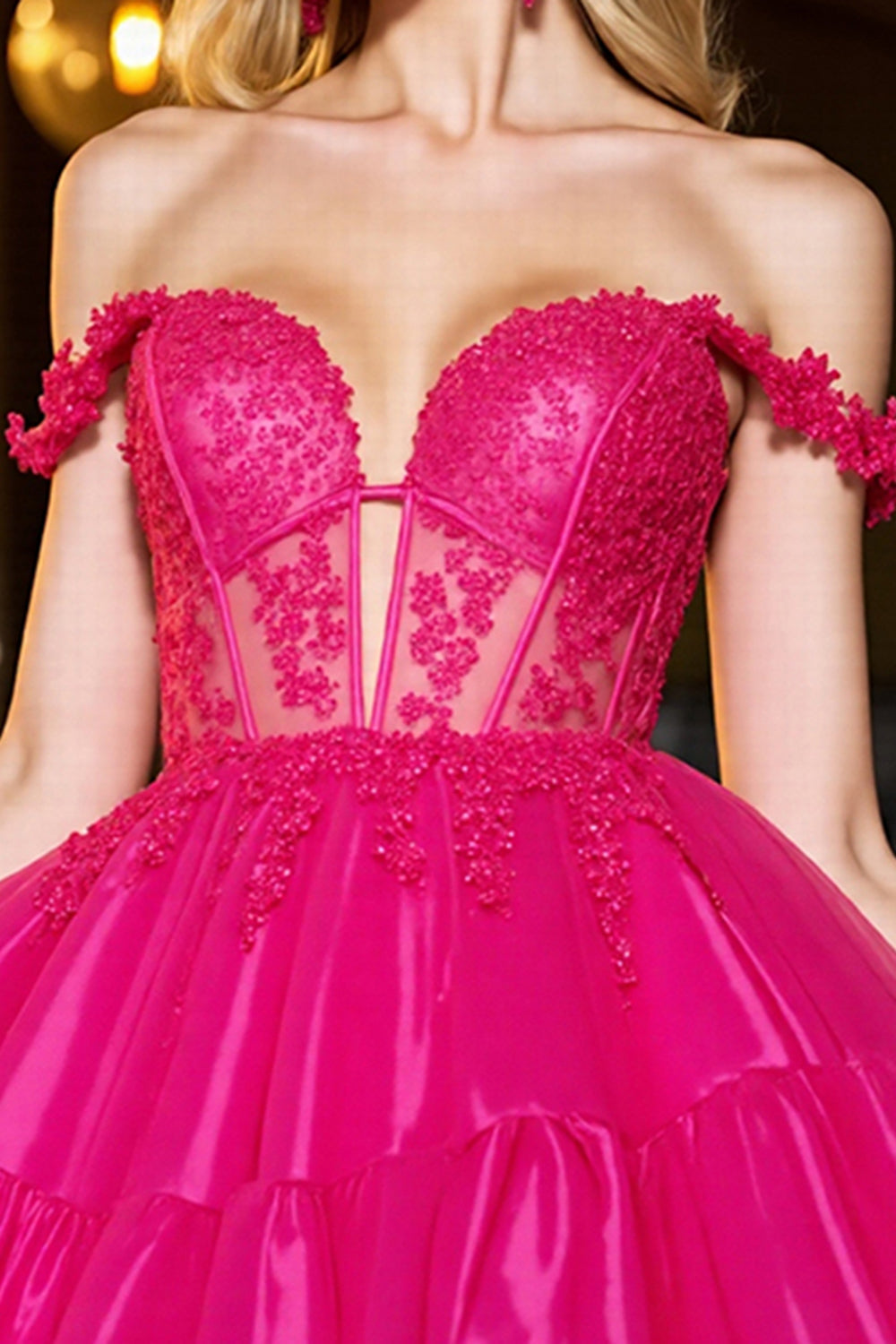Fuchsia Tulle Corset A Line Short Homecoming Dress with Lace