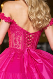Fuchsia Tulle Corset A Line Short Homecoming Dress with Lace