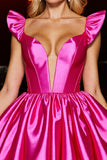 Fuchsia Satin A Line Short Corset Homecoming Dress with Cap Sleeves