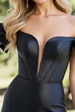 Black Corset Off the Shoulder Short Satin Homecoming Dress with Ruffles