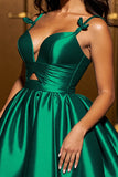 Dark Green A Line Satin Spaghetti Straps Short Homecoming Dress