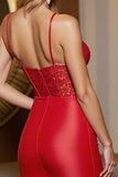 Red Corset Satin Bodycon Short Homecoming Dress with Appliques
