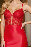Red Corset Satin Bodycon Short Homecoming Dress with Appliques